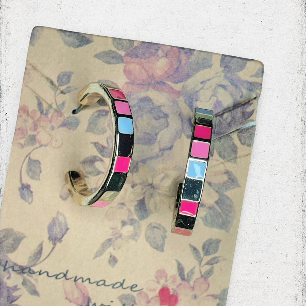 5160u. Enamel Hoops Colorful Geometric Earrings